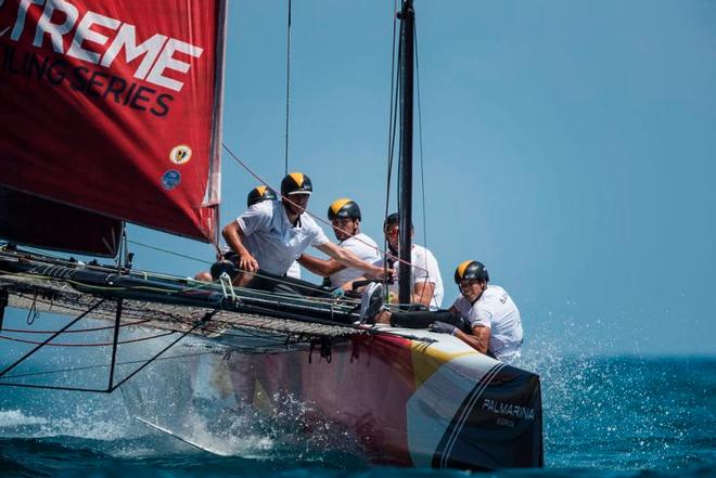 Act 4, Extreme Sailing Series Barcelona – Day 3 – Team Extreme, skippered by British Olympian Stevie Morrison, will join the fleet as a wildcard entry for Act 5, Hamburg presented by Land Rover. © Lloyd Images http://lloydimagesgallery.photoshelter.com/